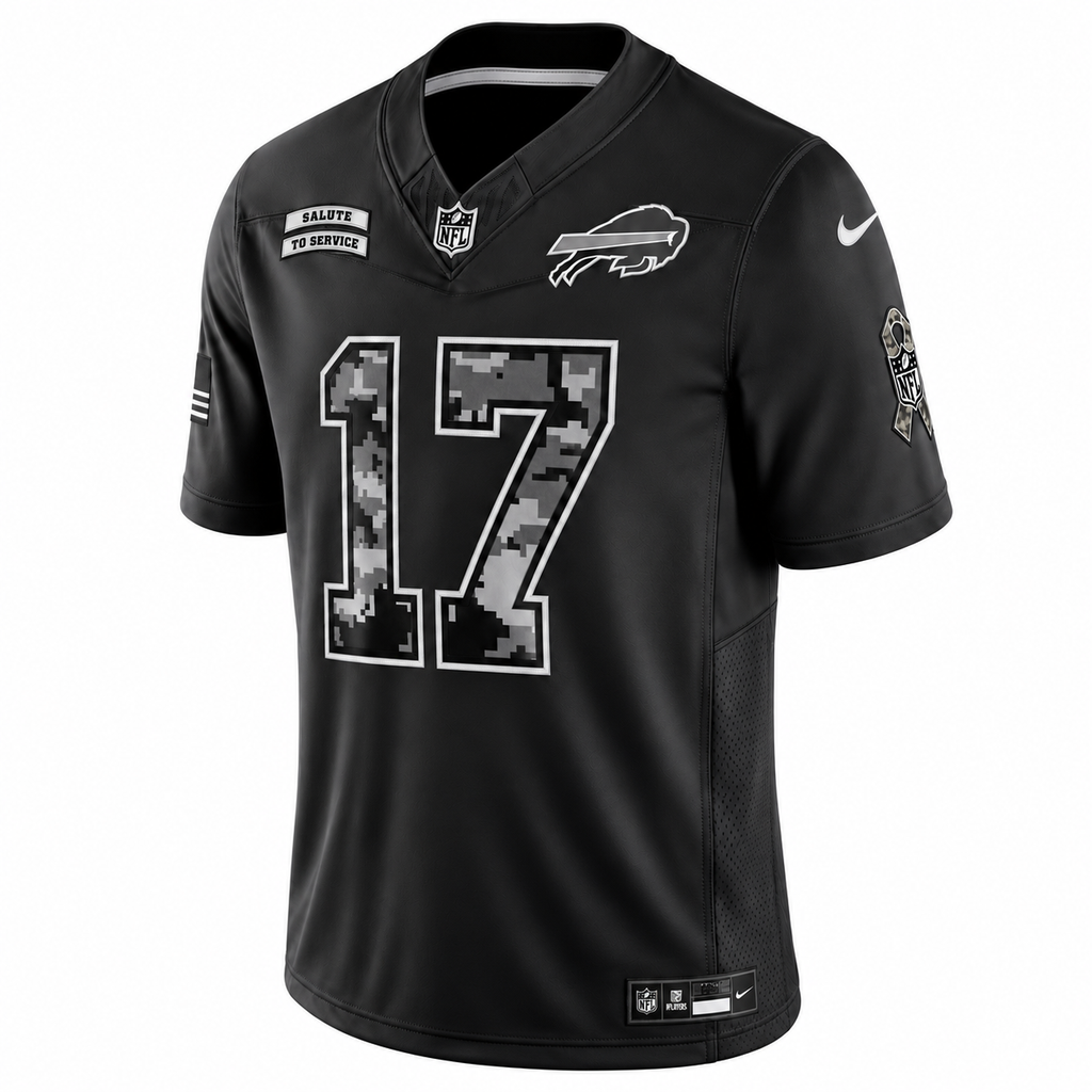 Men’s Josh Allen #17 Buffalo Bills 2026 Salute to Service Stitched Limited Jersey – Black