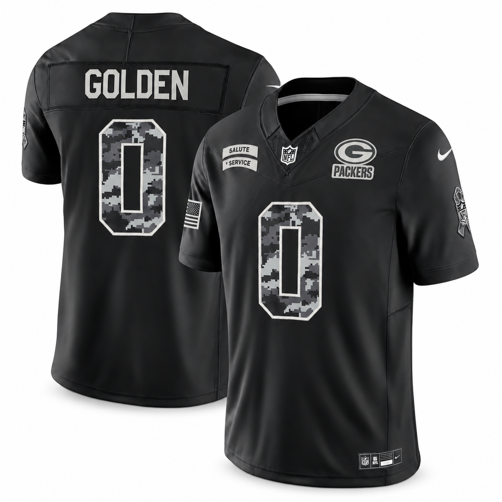 Men's Matthew Golden Green Bay Packers 2026 Salute to Service Stitched Limited Jersey - Black