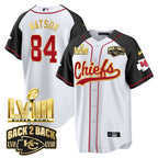 KC Super Bowl LVIII & Back 2 Back Gold Patch Baseball Jersey - All Stitched