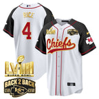 KC Super Bowl LVIII & Back 2 Back Gold Patch Baseball Jersey - All Stitched
