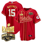 KC Super Bowl LVIII & Back 2 Back Gold Patch Baseball Jersey - All Stitched