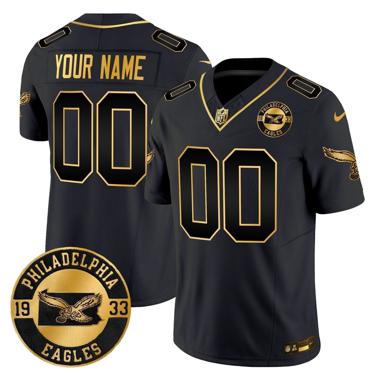 Philadelphia Eagles 2024 Throwback Gold Vapor Limited Custom Jersey - Est. 1933 Patch - All Stitched