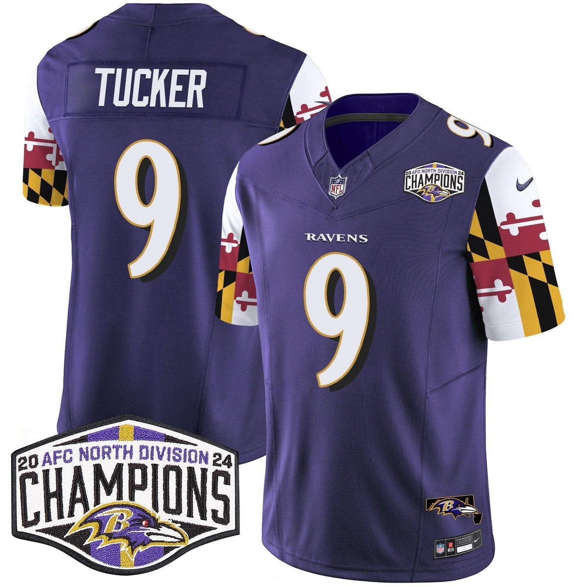 Ravens Maryland Flag 2024 AFC North Division Champions Patch Vapor Limited Jersey - All Stitched