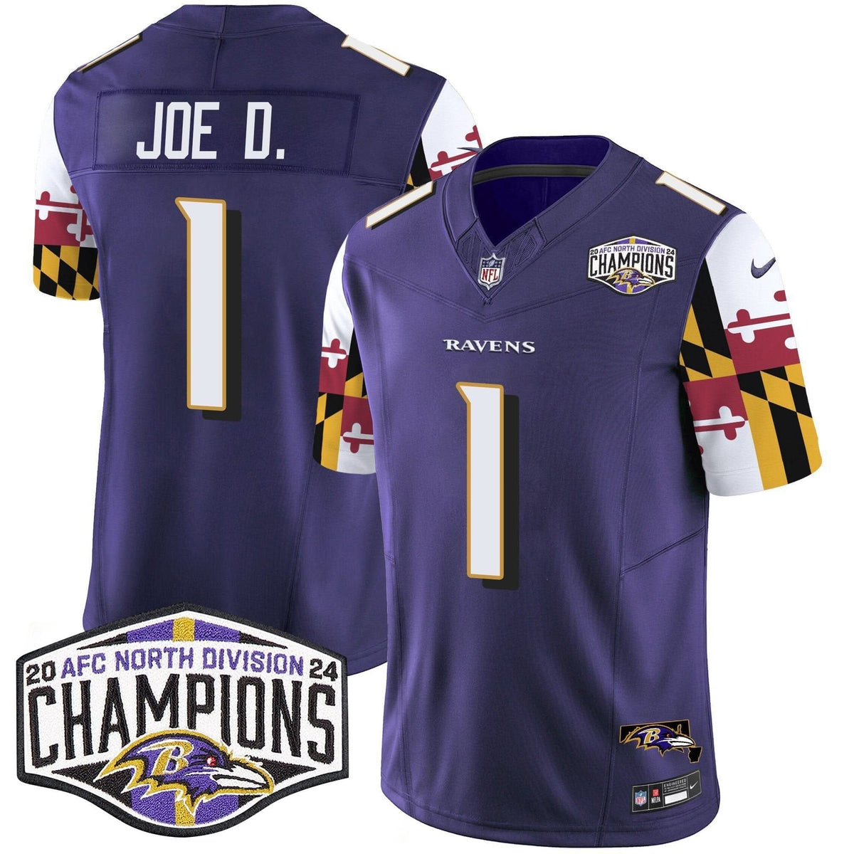 Ravens Maryland Flag 2024 AFC North Division Champions Patch Vapor Limited Jersey - All Stitched