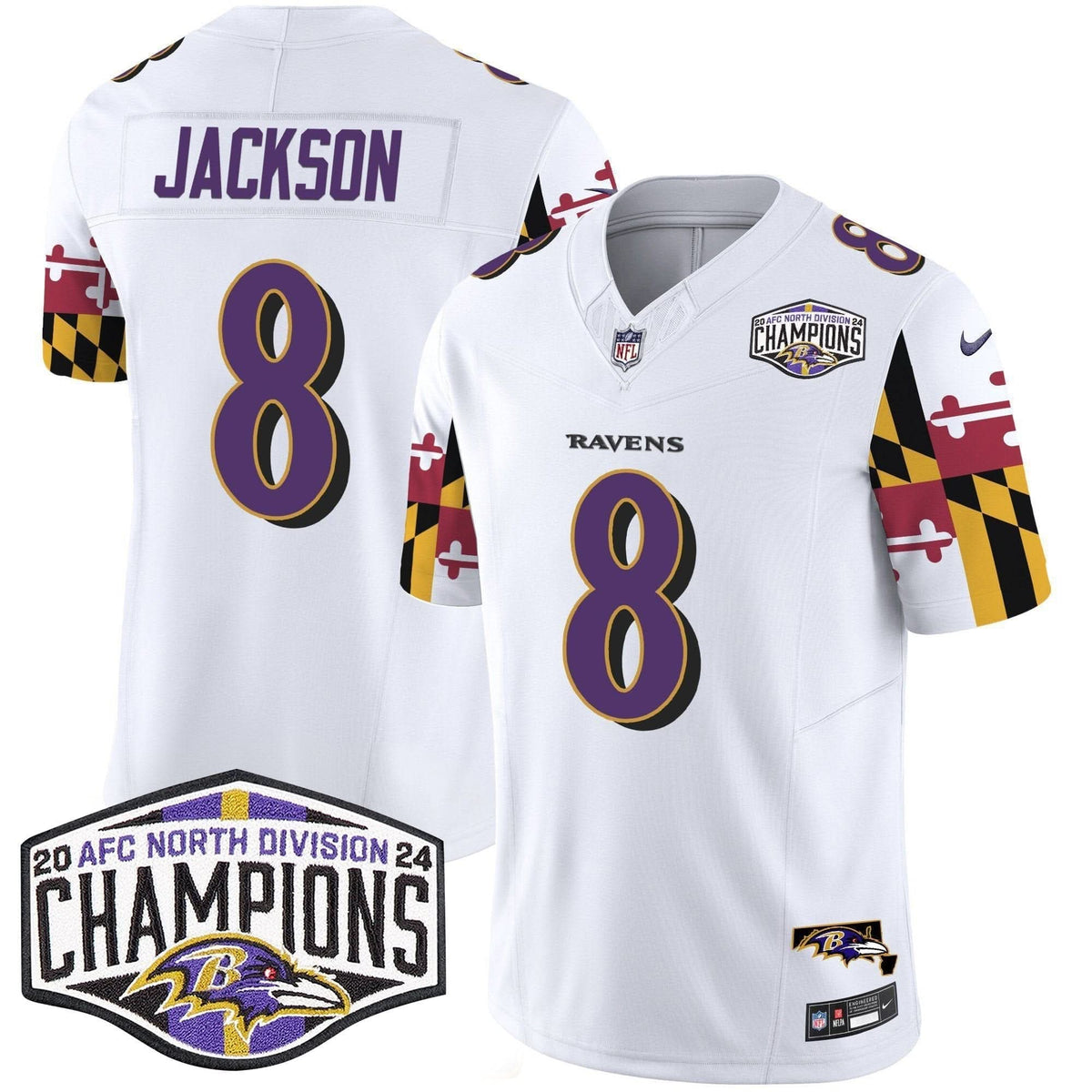 Ravens Maryland Flag 2024 AFC North Division Champions Patch Vapor Limited Jersey - All Stitched