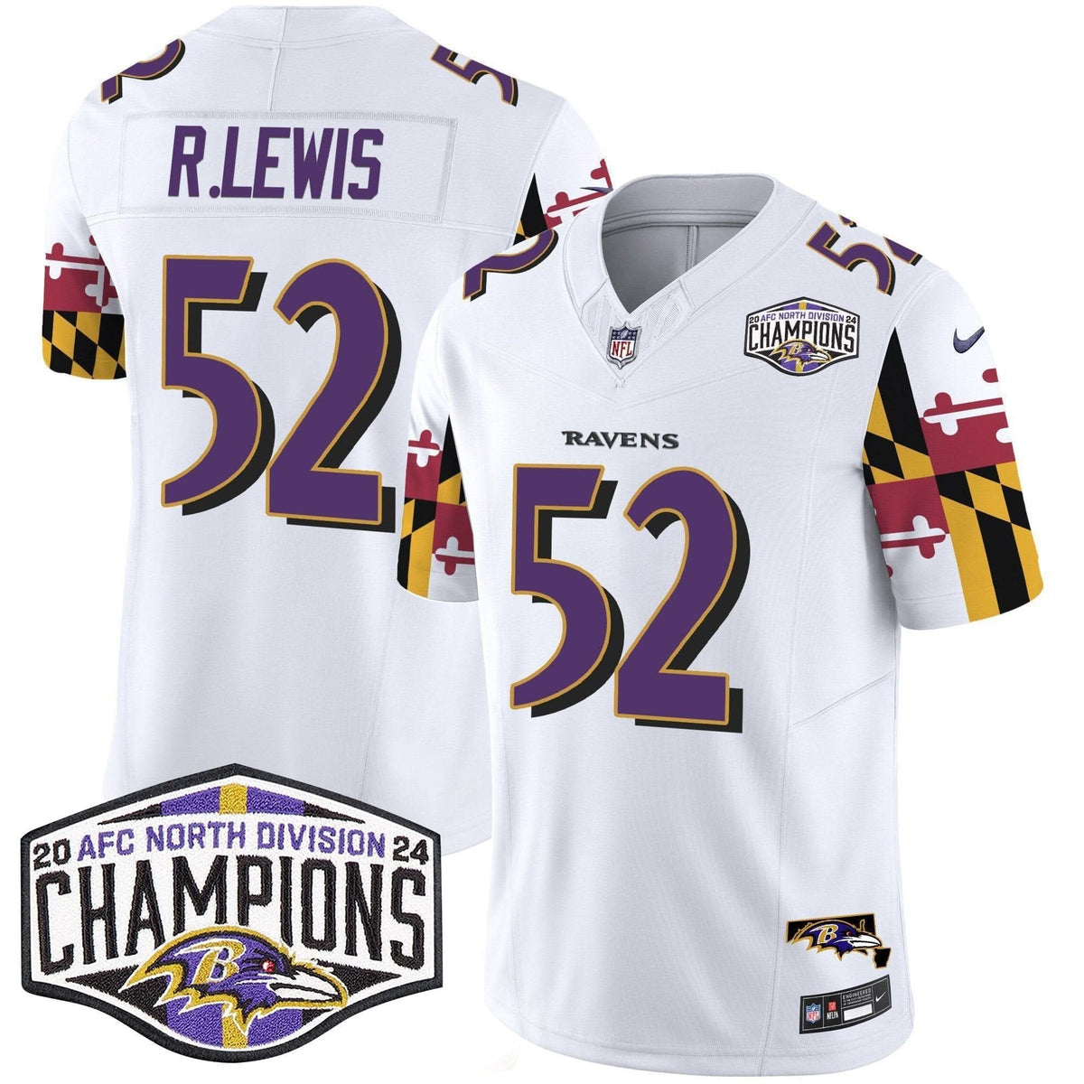 Ravens Maryland Flag 2024 AFC North Division Champions Patch Vapor Limited Jersey - All Stitched