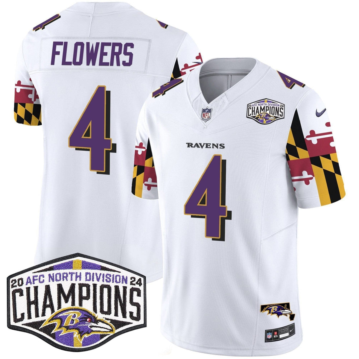 Ravens Maryland Flag 2024 AFC North Division Champions Patch Vapor Limited Jersey - All Stitched
