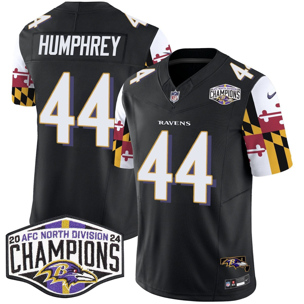 Ravens Maryland Flag 2024 AFC North Division Champions Patch Vapor Limited Jersey - All Stitched