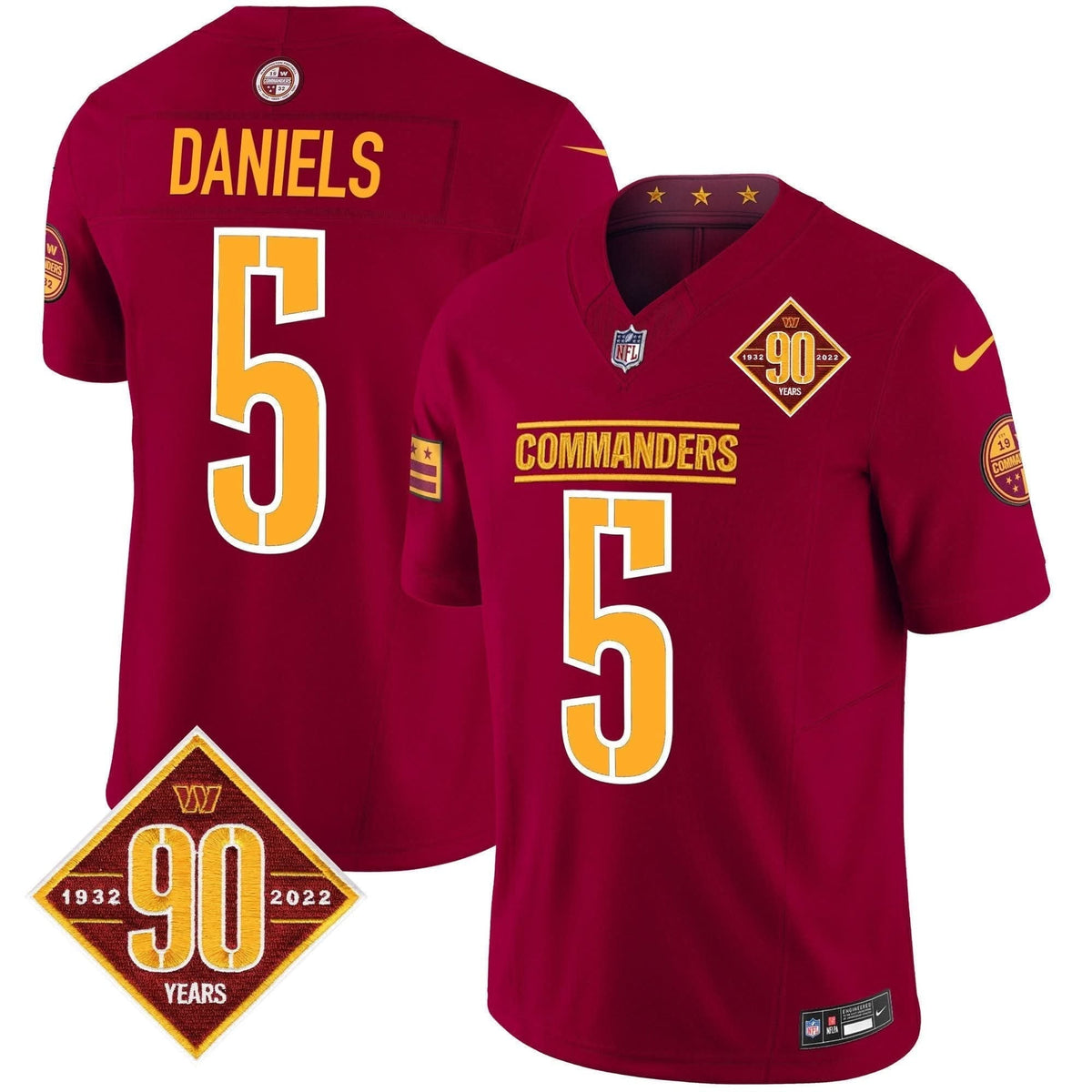 Washington Commanders 90th Anniversary Patch Vapor Limited Jersey - All Stitched