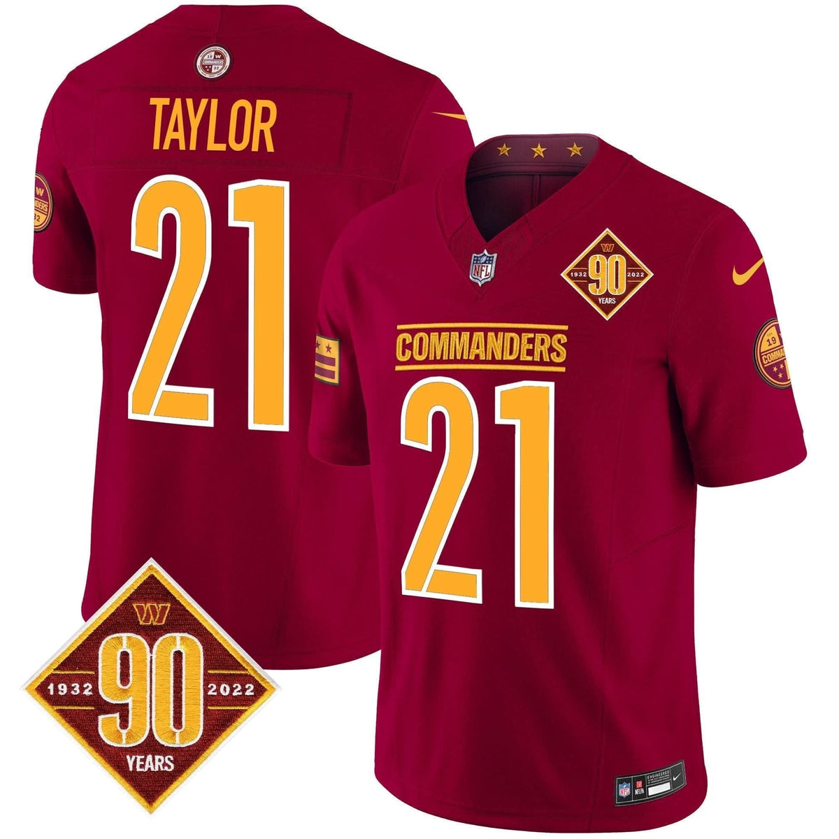 Washington Commanders 90th Anniversary Patch Vapor Limited Jersey - All Stitched