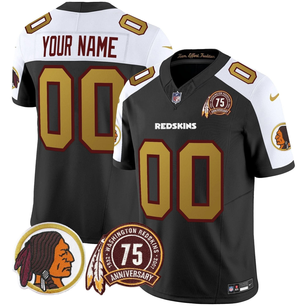 Washington Redskins Throwback 75th Patch Vapor Limited Custom Jersey - All Stitched