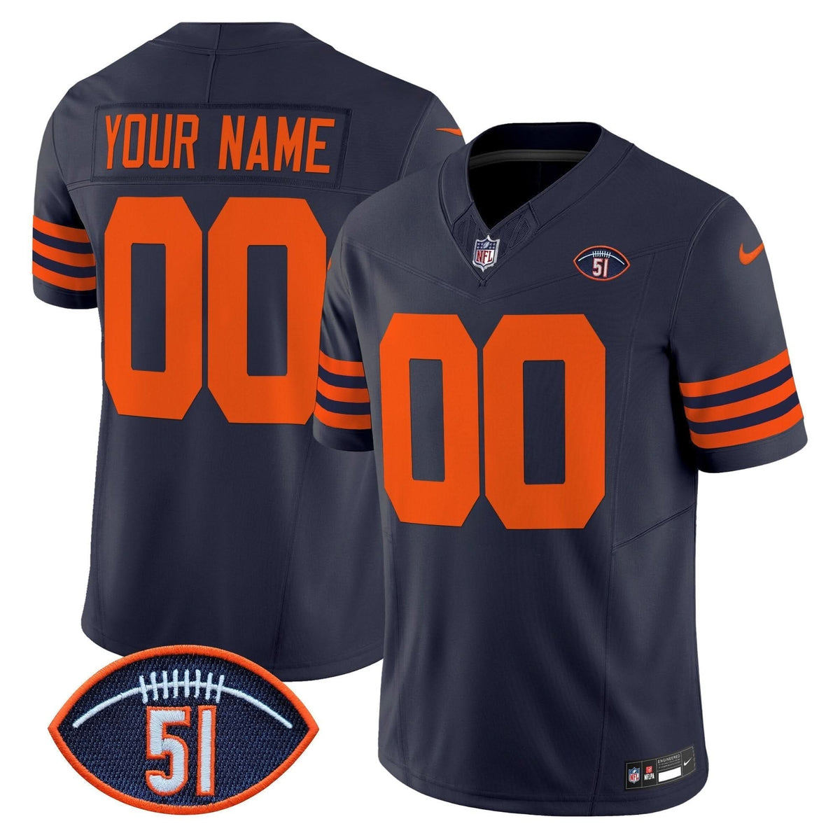 Chicago Bears Dick Butkus Patch Throwback Vapor Limited Custom Jersey - All Stitched