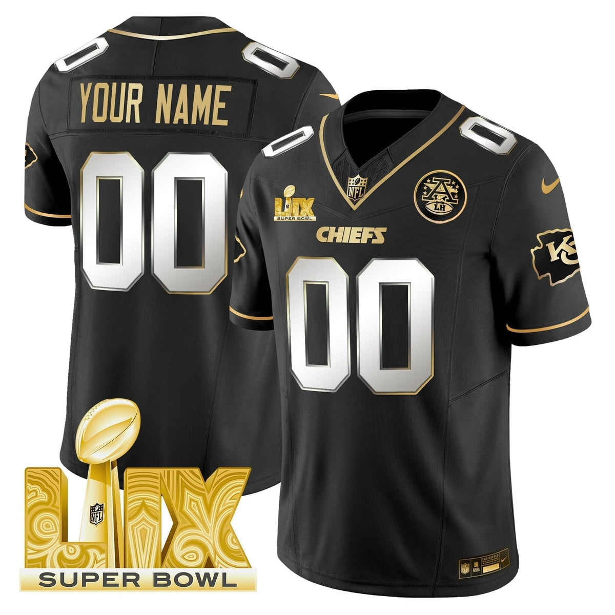 Chiefs Super Bowl LIX Patch Gold Vapor Limited Custom Jersey - All Stitched