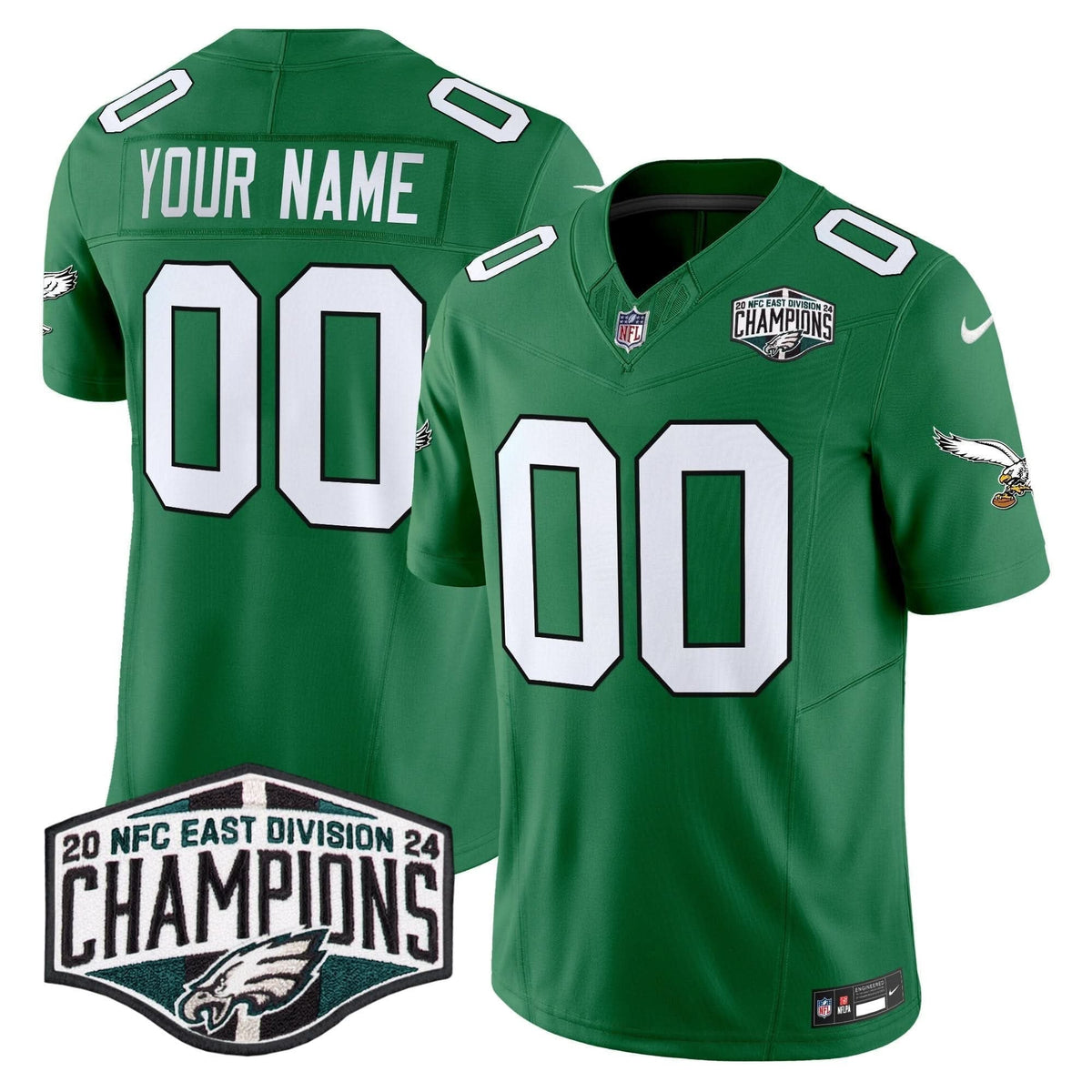 Philadelphia Eagles Kelly Green 2024 NFC East Division Champions Vapor Limited Custom Jersey V2 - All Stitched