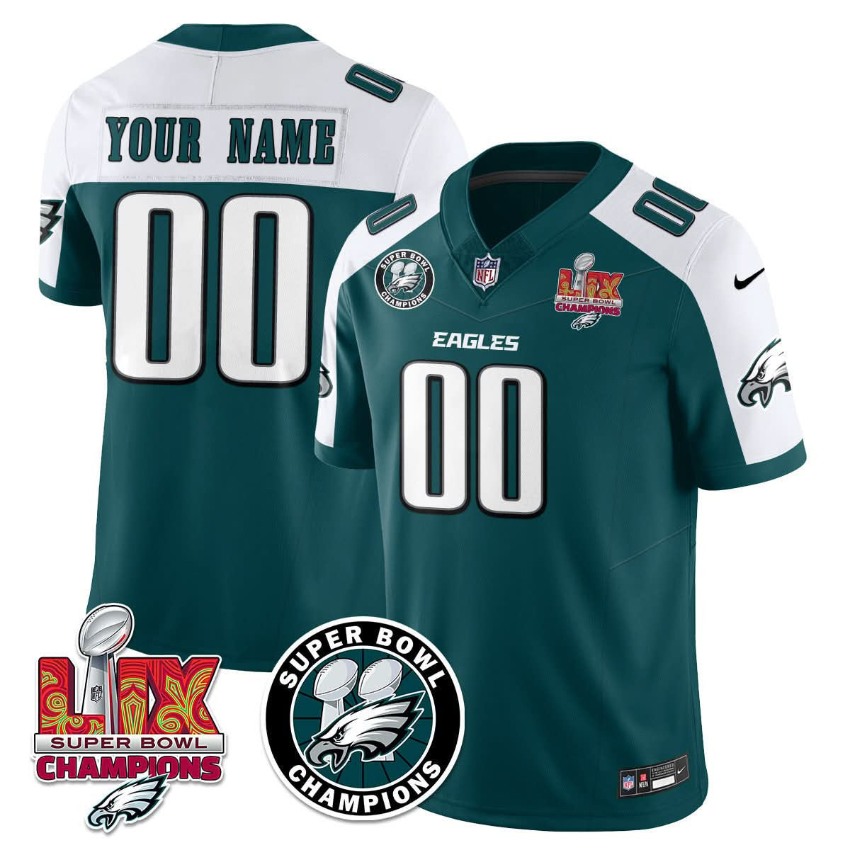 Philadelphia Eagles Super Bowl LIX Champions Custom Jersey - All Stitched