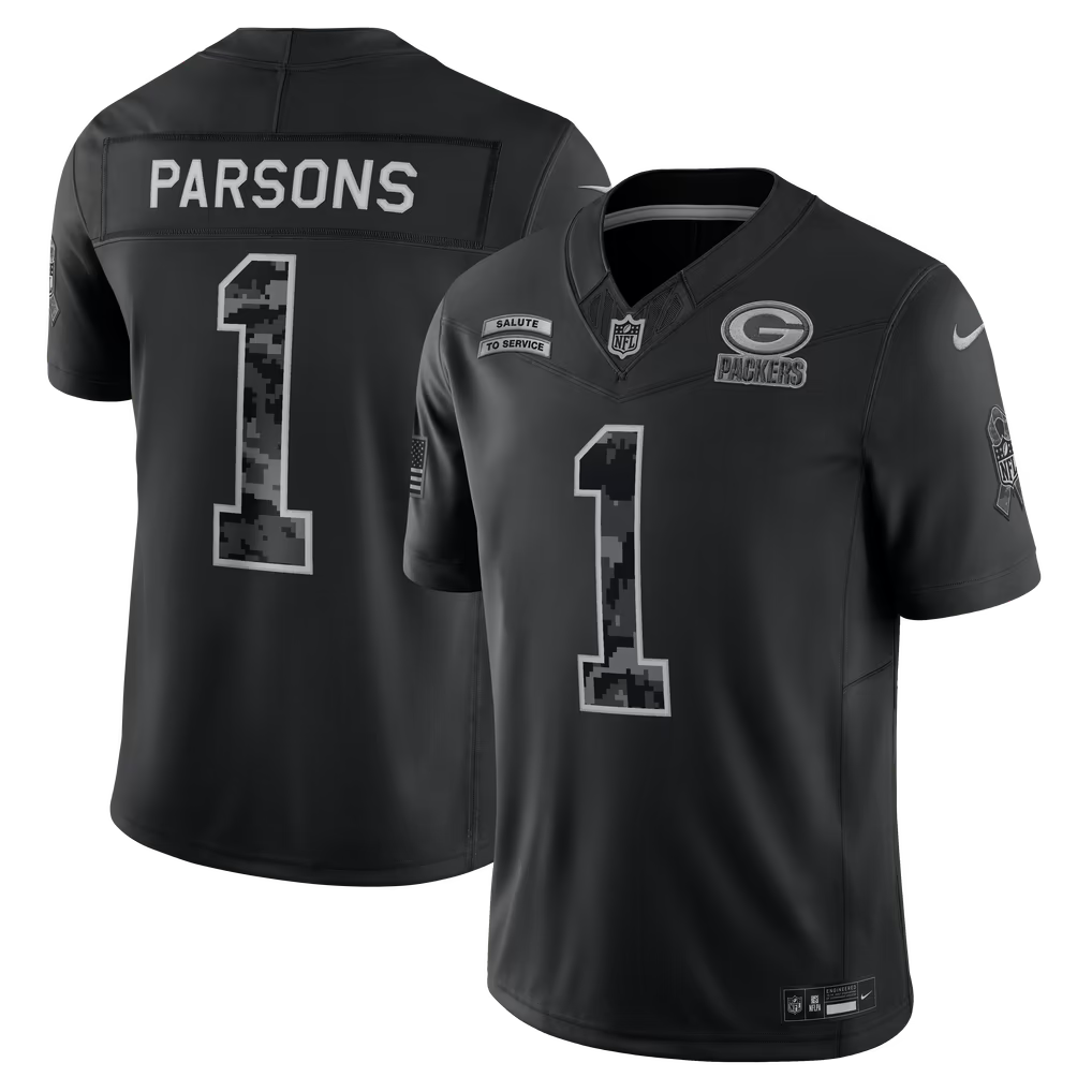 Men's Micah Parsons Green Bay Packers 2026 Salute to Service Stitched Limited Jersey - Black